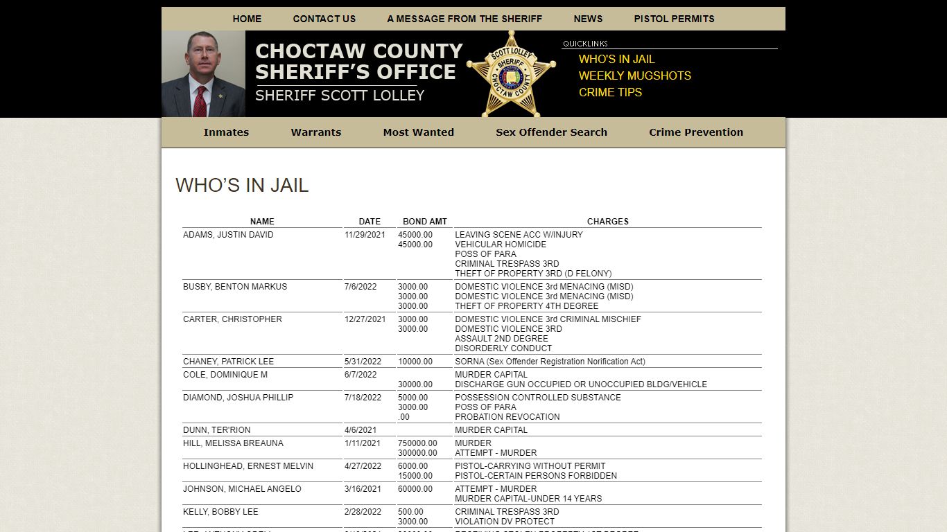 Who’s in Jail » Choctaw County Sheriff's Office